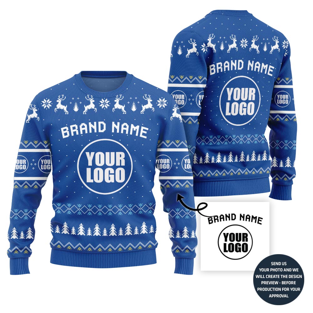 Festive Custom Brand Name With Your Logo Ugly Christmas Sweater