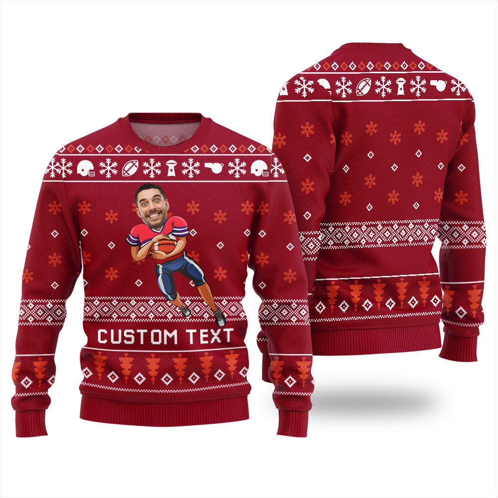 Custom Face And Text Football Ugly Christmas Sweater For Team