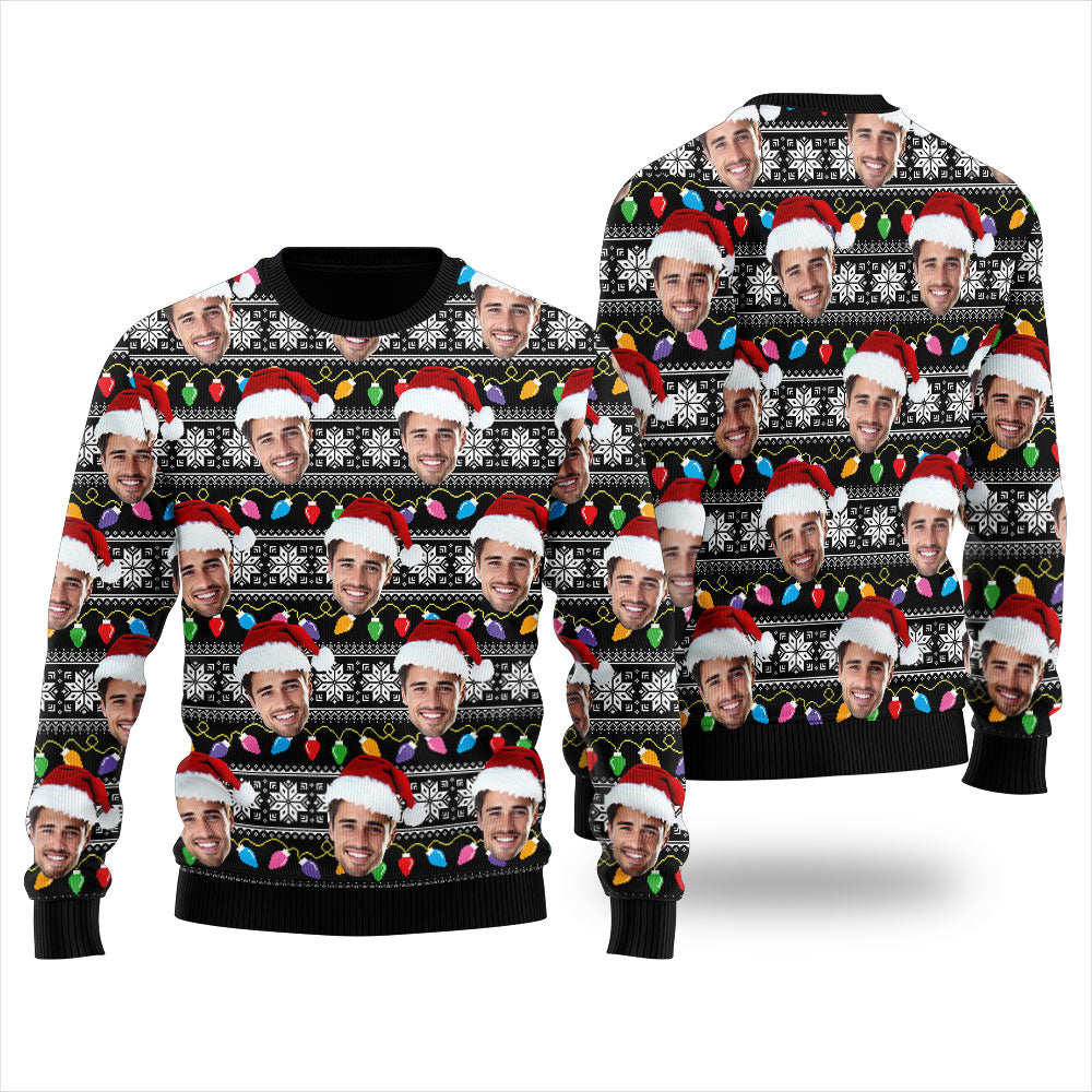 Custom Face Colorful Light Ugly Christmas Sweater For Unisex