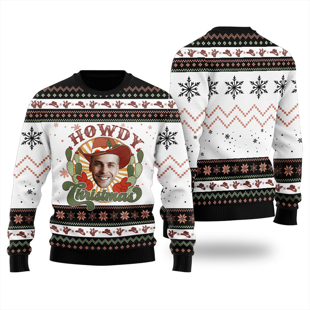 Custom Face Cowboy Ugly Christmas Sweater Unisex