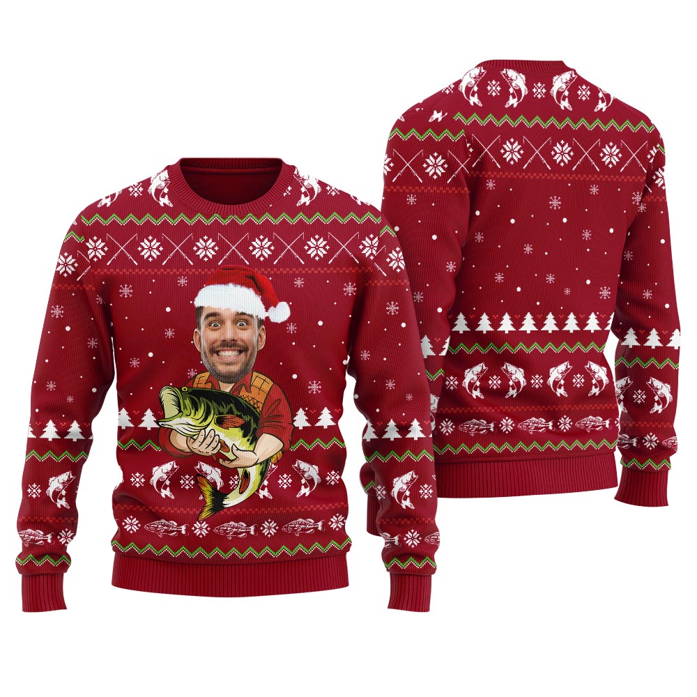 Custom Face Fishing Ugly Christmas Sweater Men's