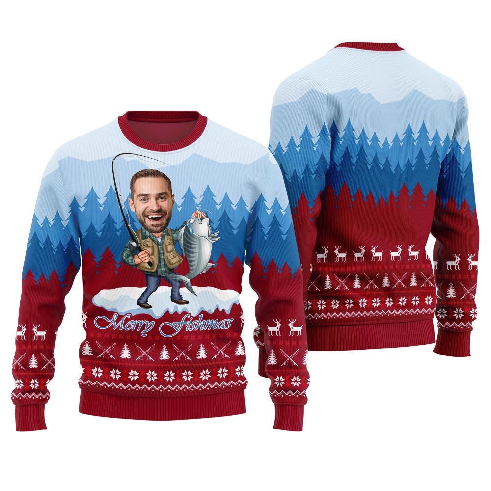 Custom Face Fishing Ugly Christmas Sweater