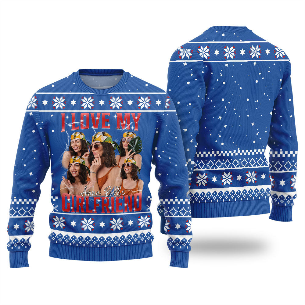 Custom Face I Love My Girlfriend Funny Christmas Sweater