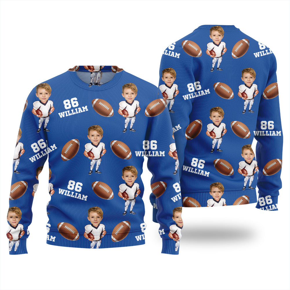 Custom Face Name And Number Football Xmas Sweater