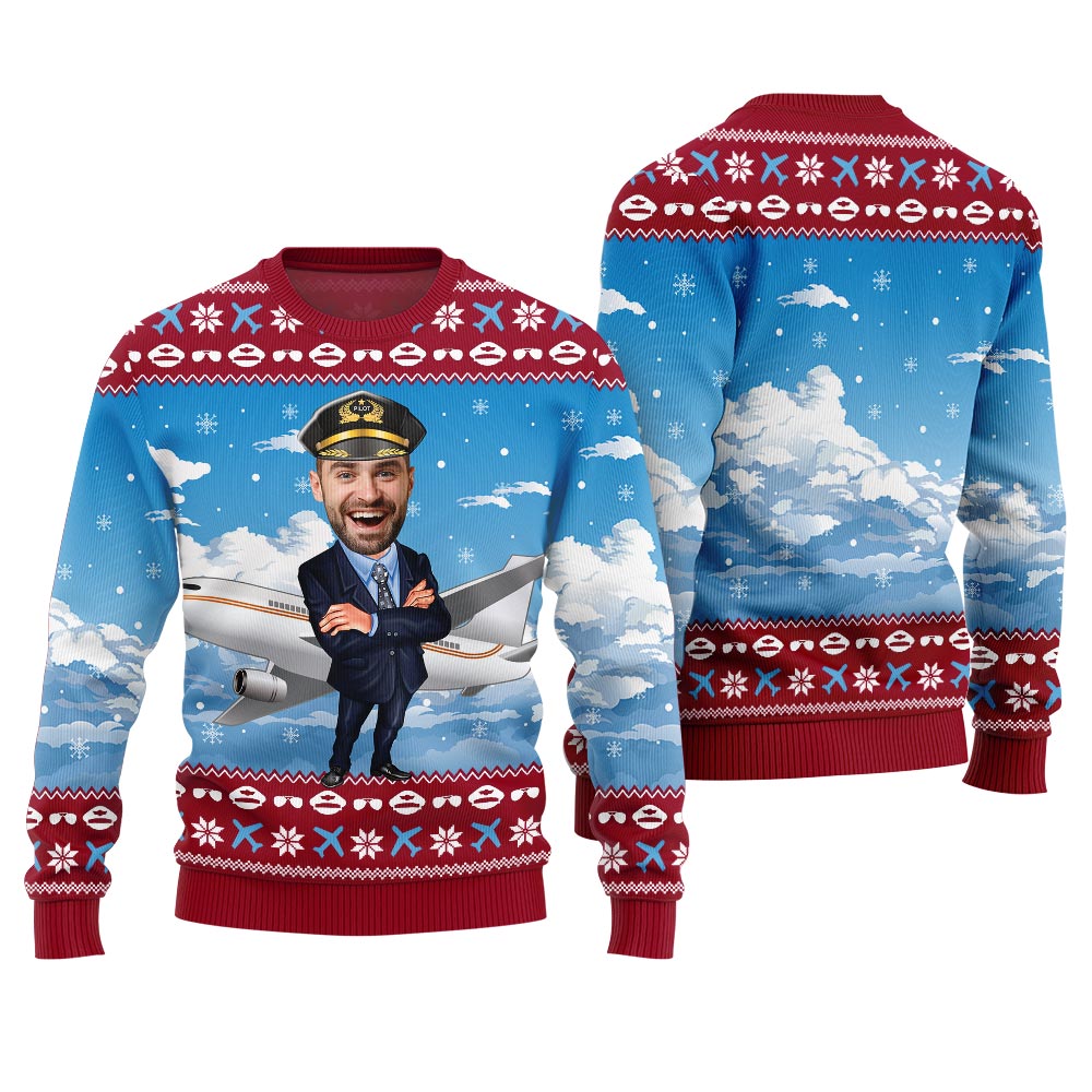 Custom Face Pilot Ugly Xmas Sweater