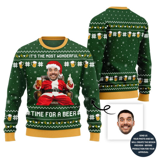 Hilarious Custom Face Santa Beer Ugly Xmas Sweater