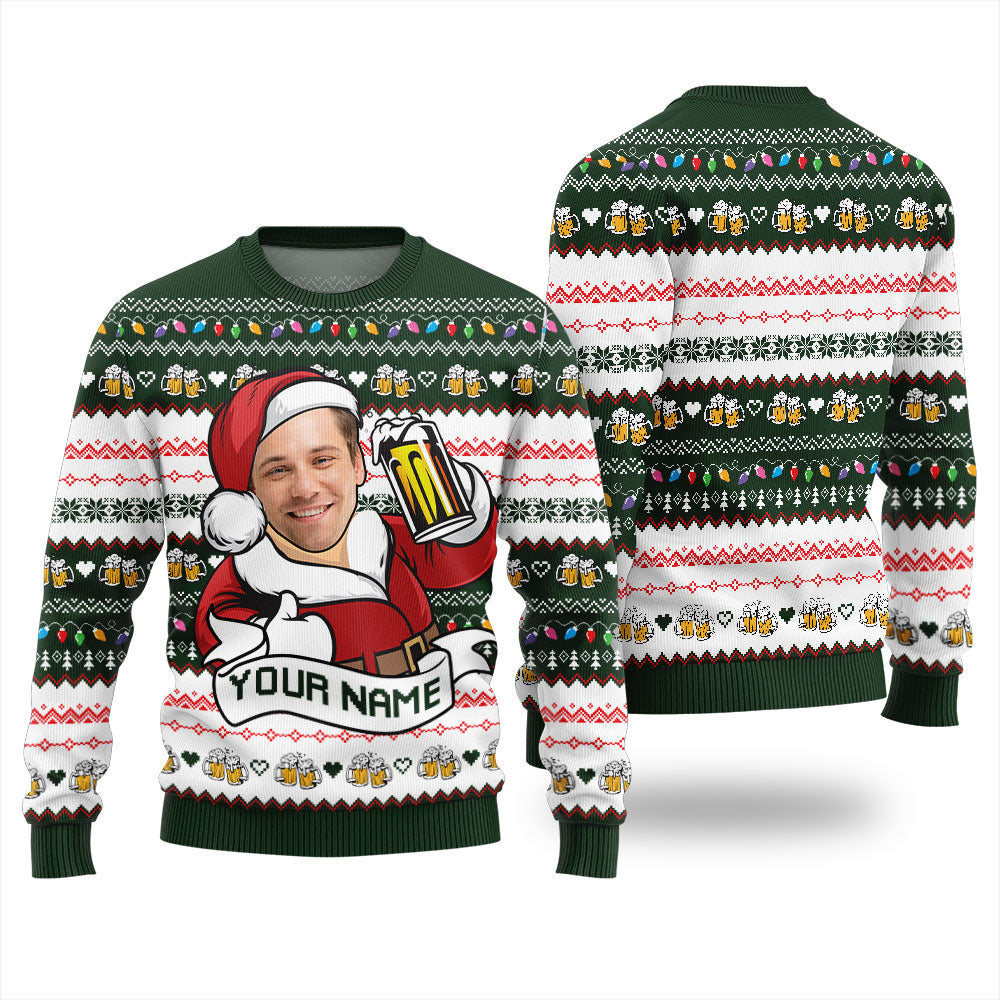 Custom Face Santa Drinking Beer Ugly Christmas Sweater Unisex