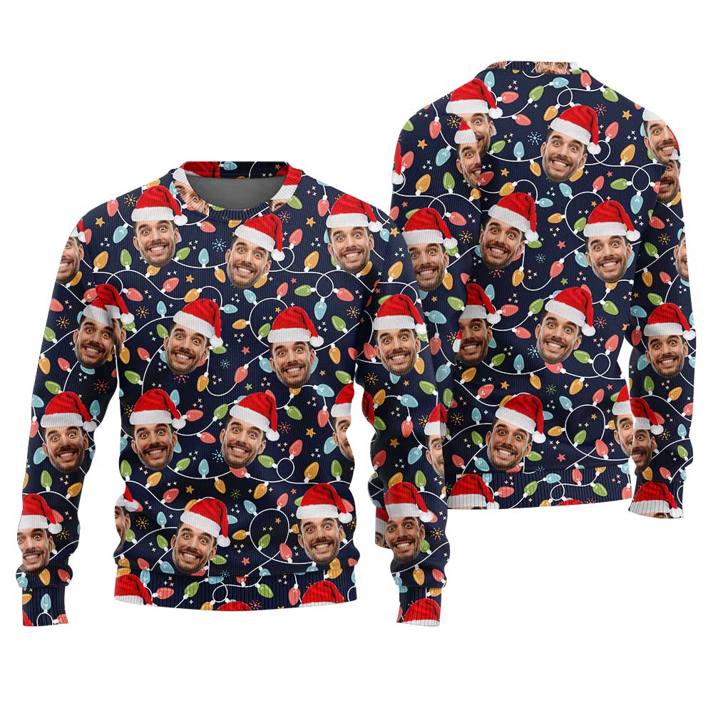 Custom Face Ugly Christmas Sweater Navy