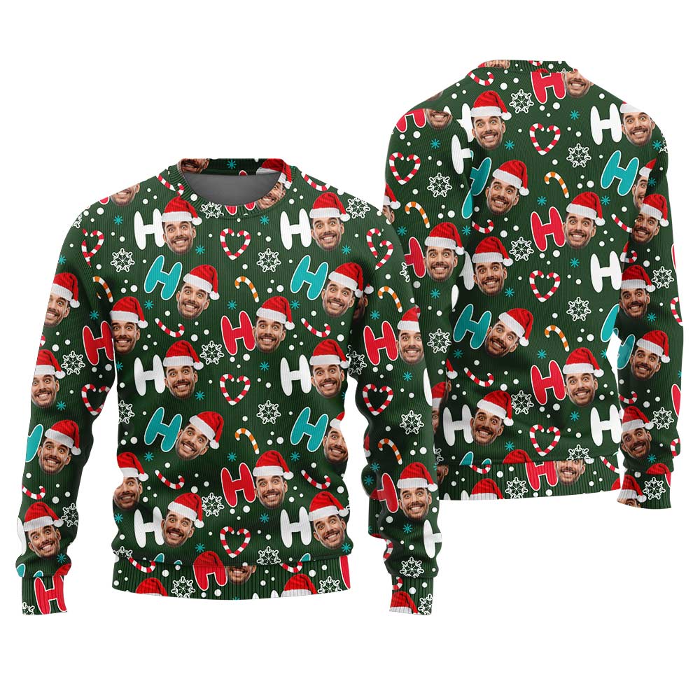 Custom Face Ugly Sweater Forest Green