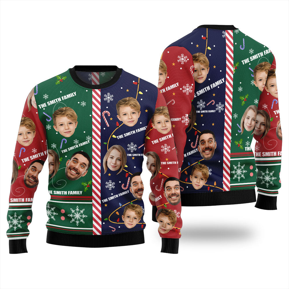 Custom Family Face And Name Christmas Sweater