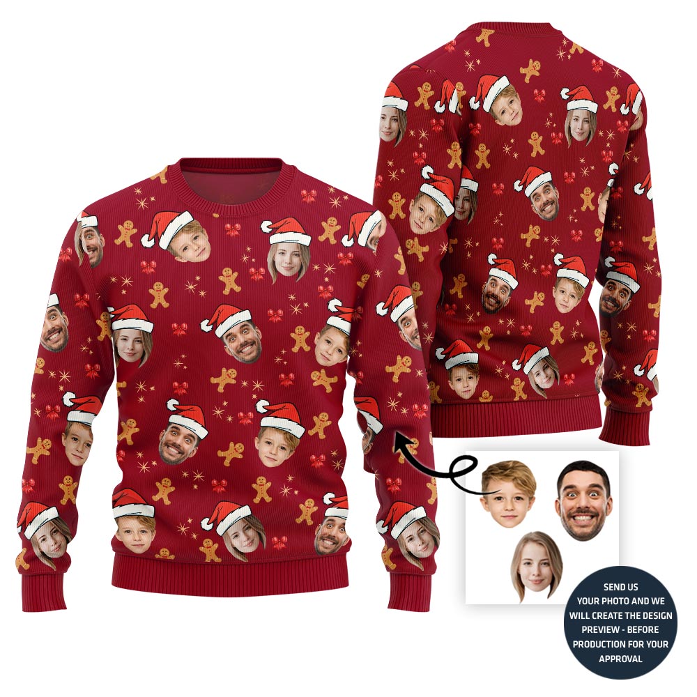 Custom Family Ugly Xmas Sweater With Cute Gingerbread Man