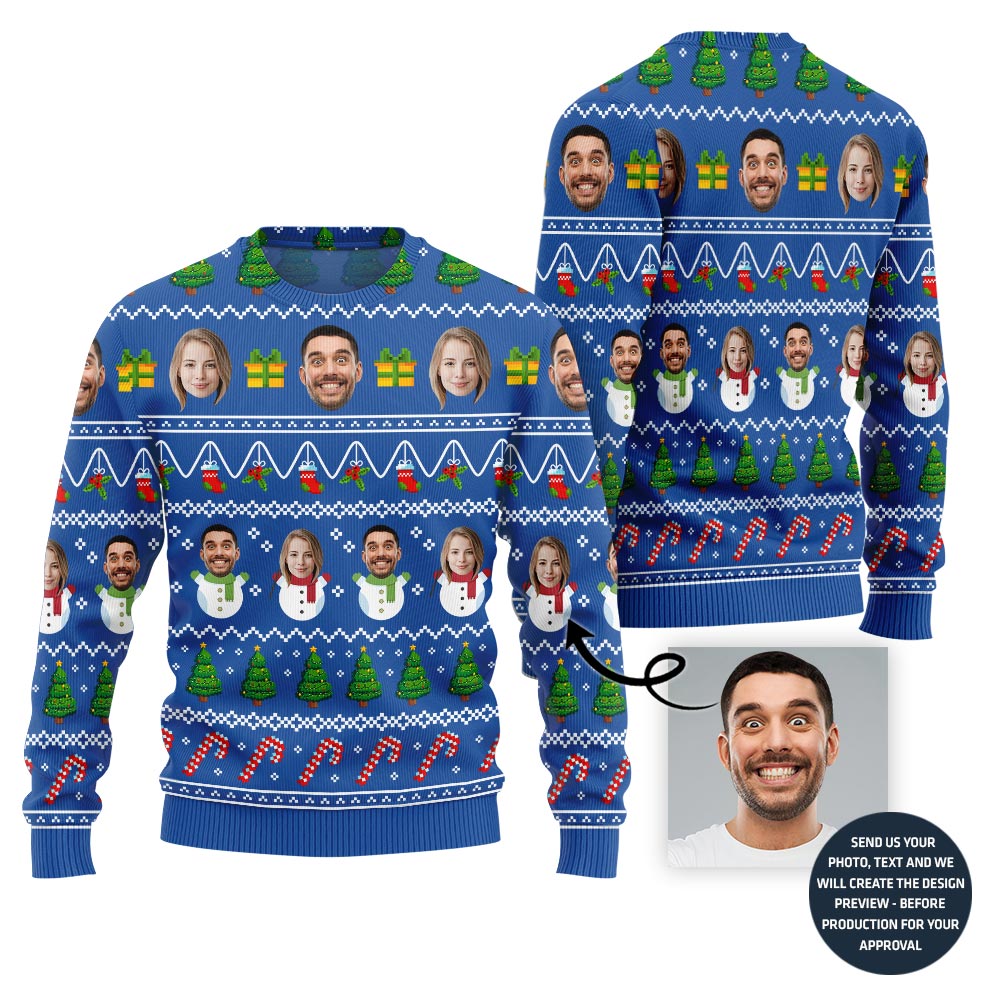 Custom Funny Couple Faces Ugly Christmas Sweater