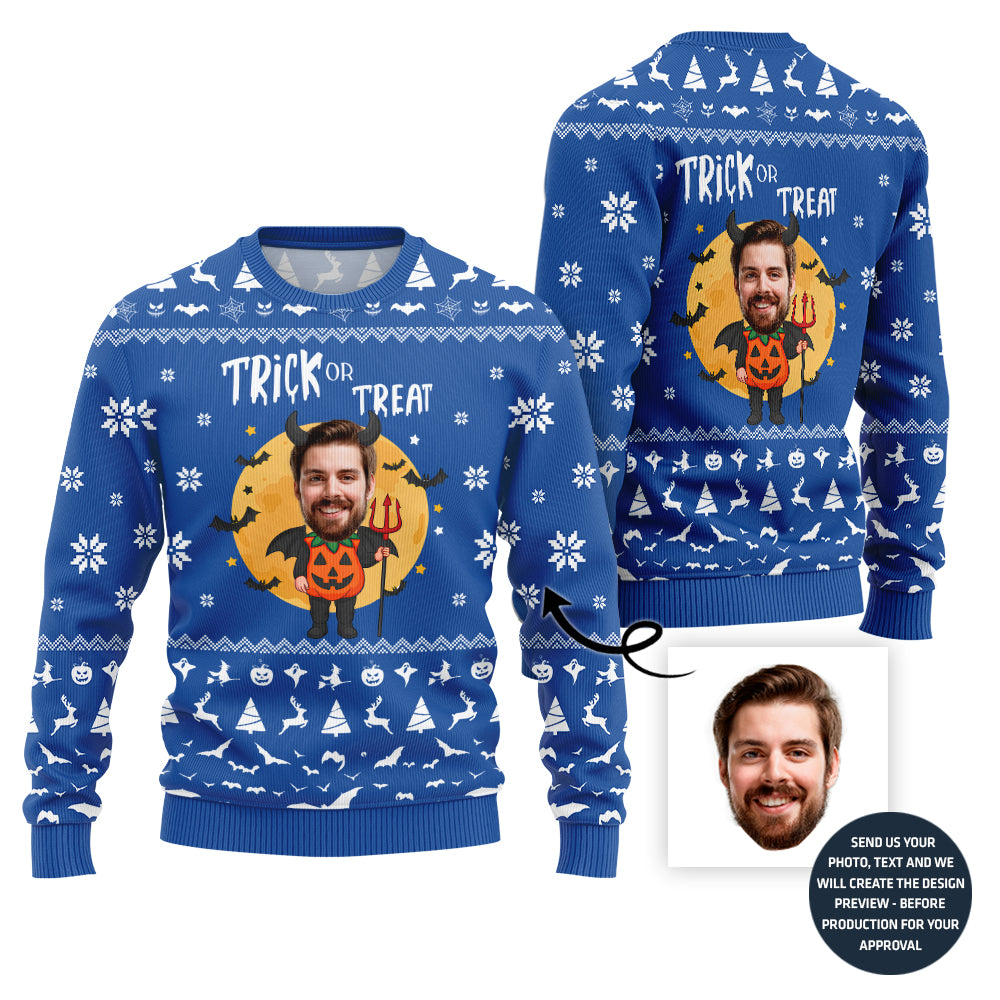 Custom Funny Face Trick Or Treat Halloween Sweater