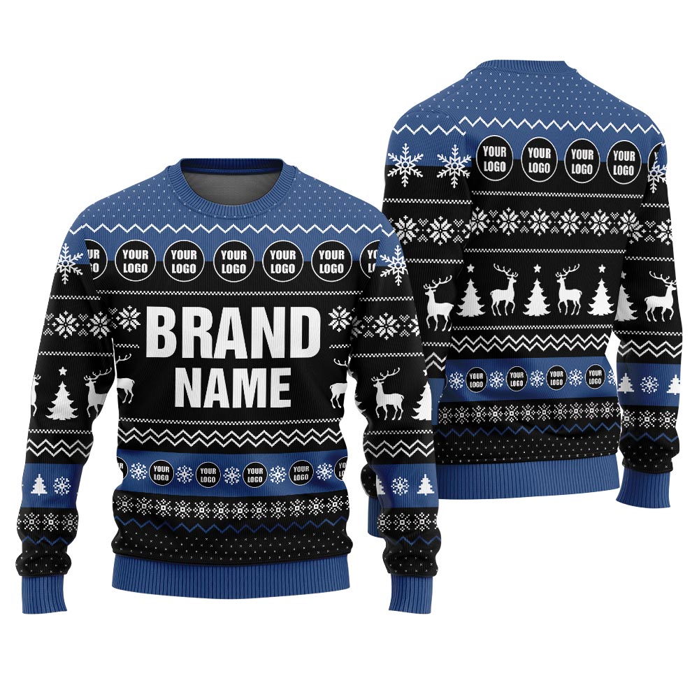 Custom Logo And Name For Brand Christmas Sweater Black