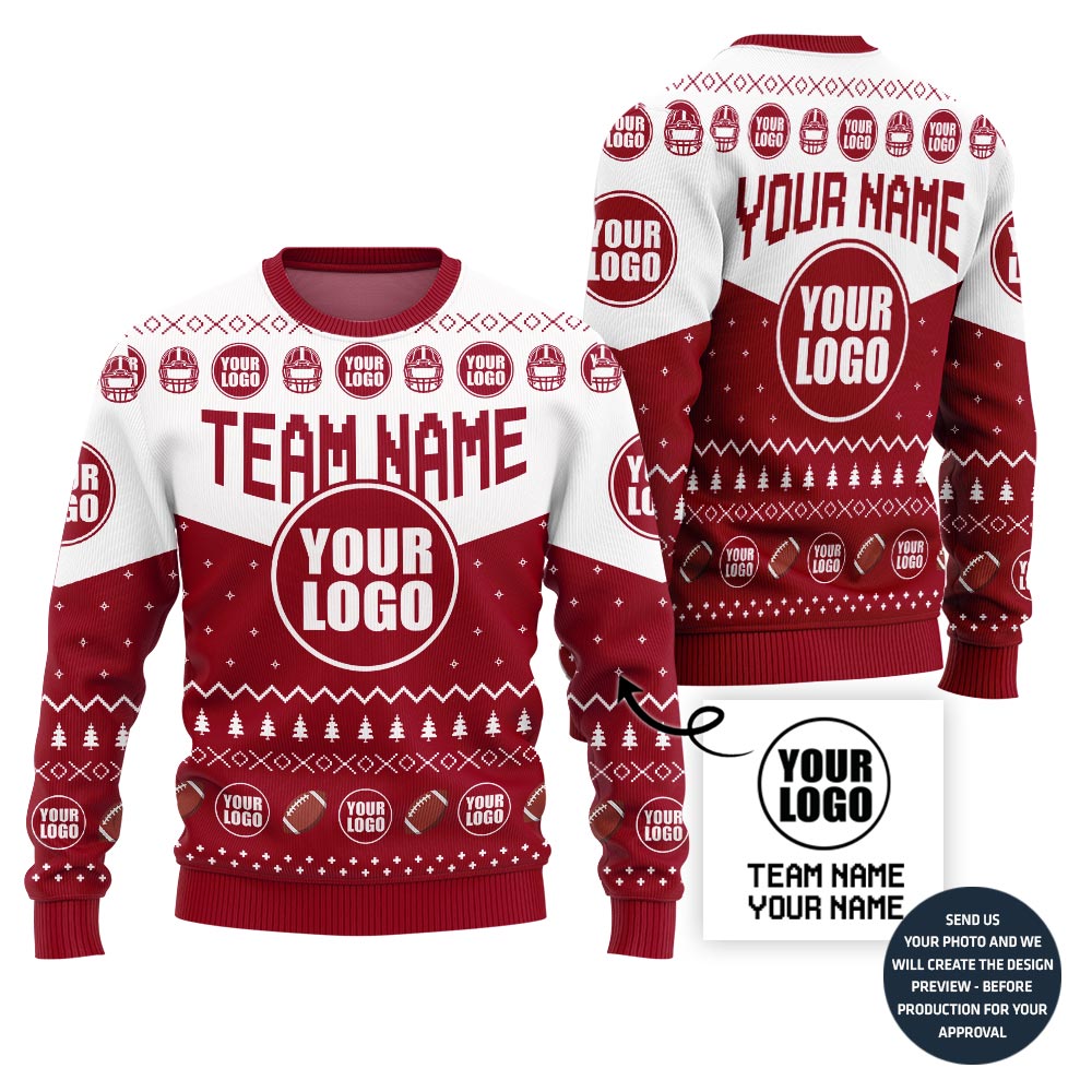 Custom Logo And Name Ugly Christmas Sweater For Football Team