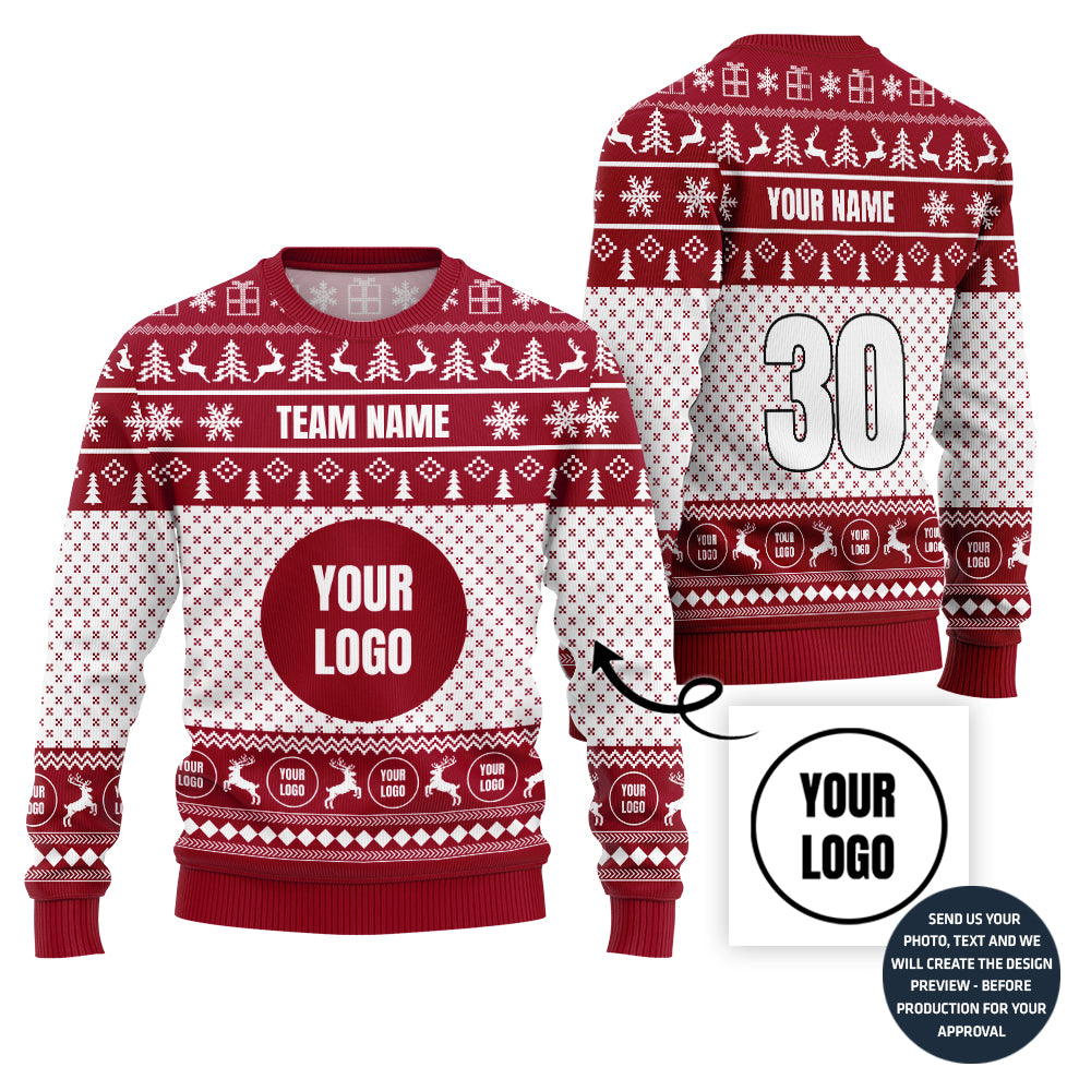 Custom Logo And Team Name Ugly Christmas Sweater