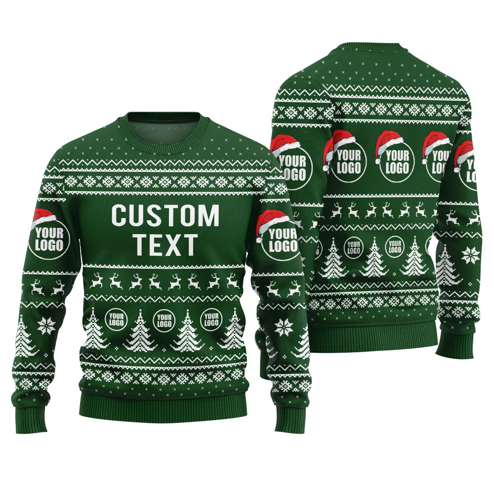 Custom Logo And Text Ugly Holiday Sweater Green