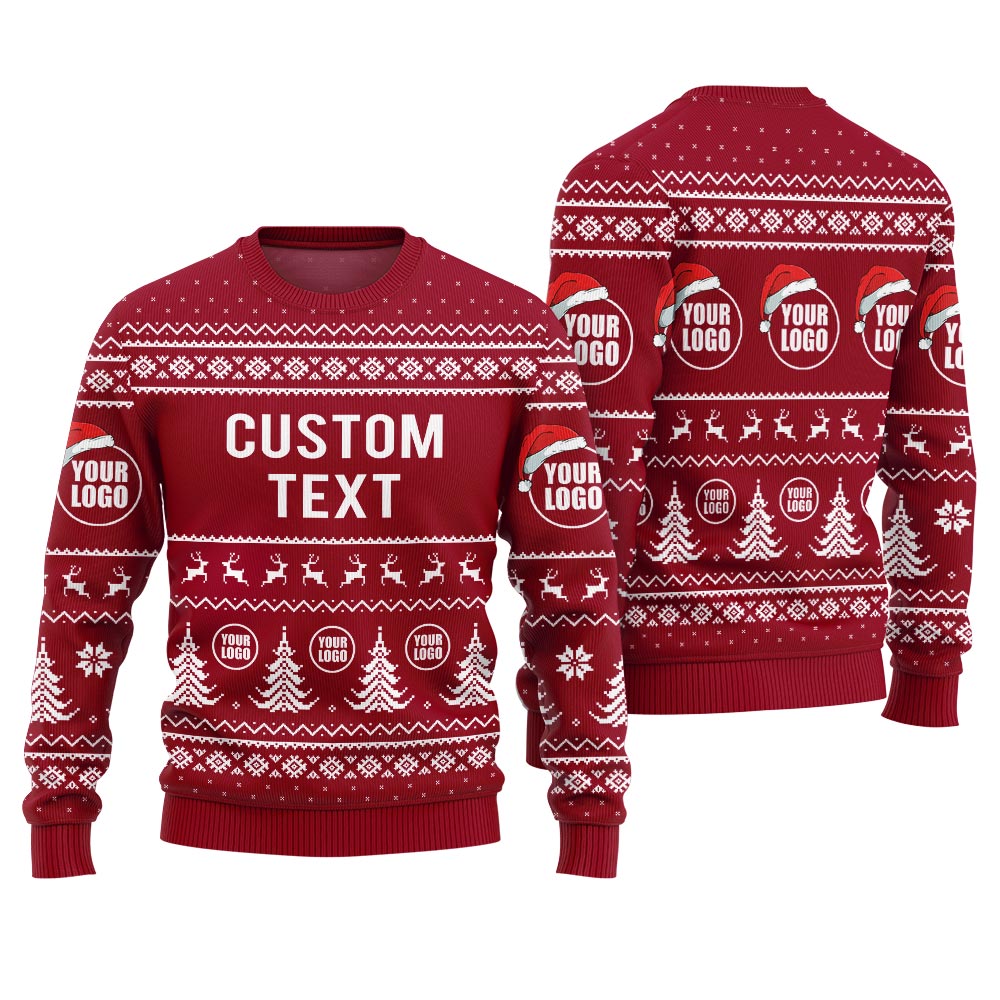 Custom Logo And Text Ugly Xmas Sweater Red