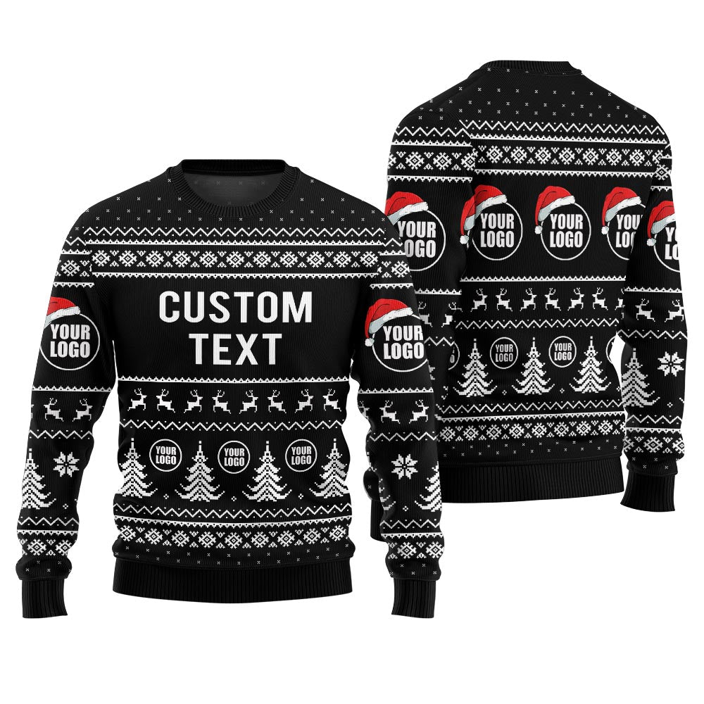 Custom Logo And Text Ugly Christmas Sweater Black