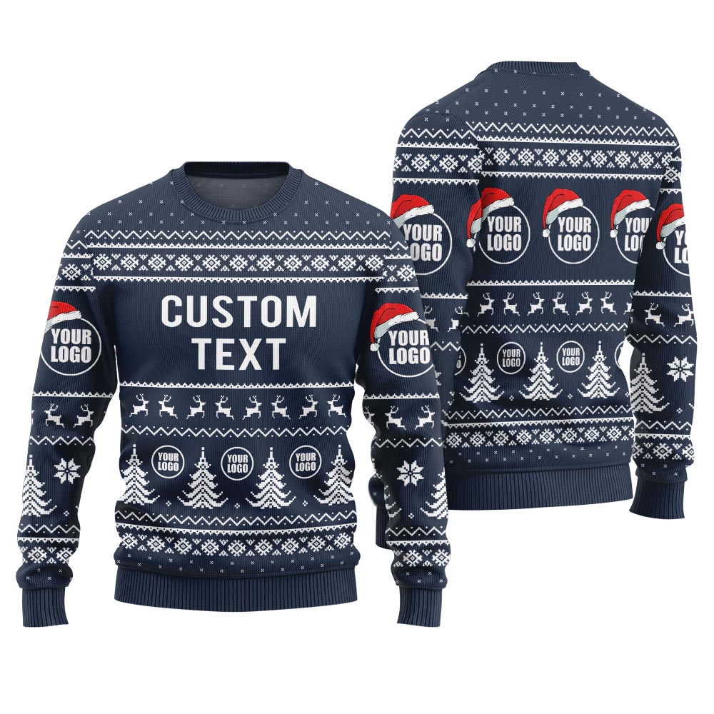 Custom Logo And Text Ugly Sweater Navy