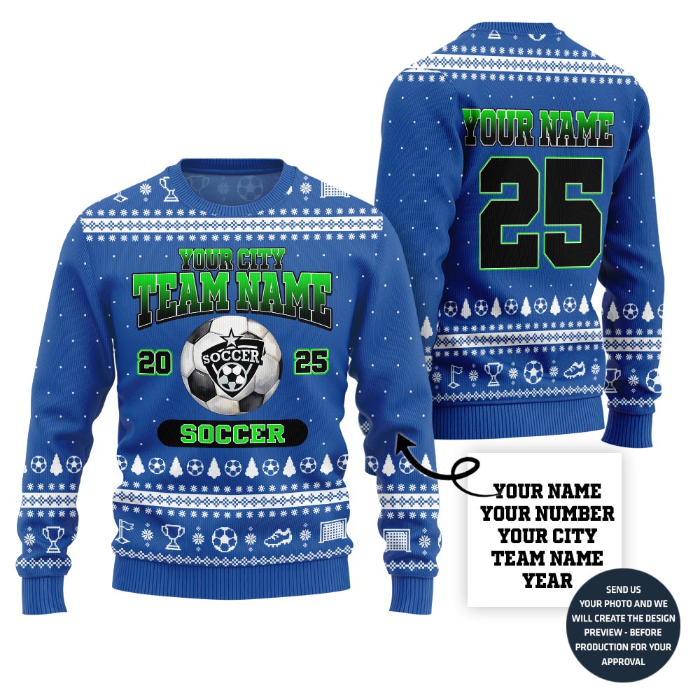 Custom Logo Christmas Sweater For Soccer Team