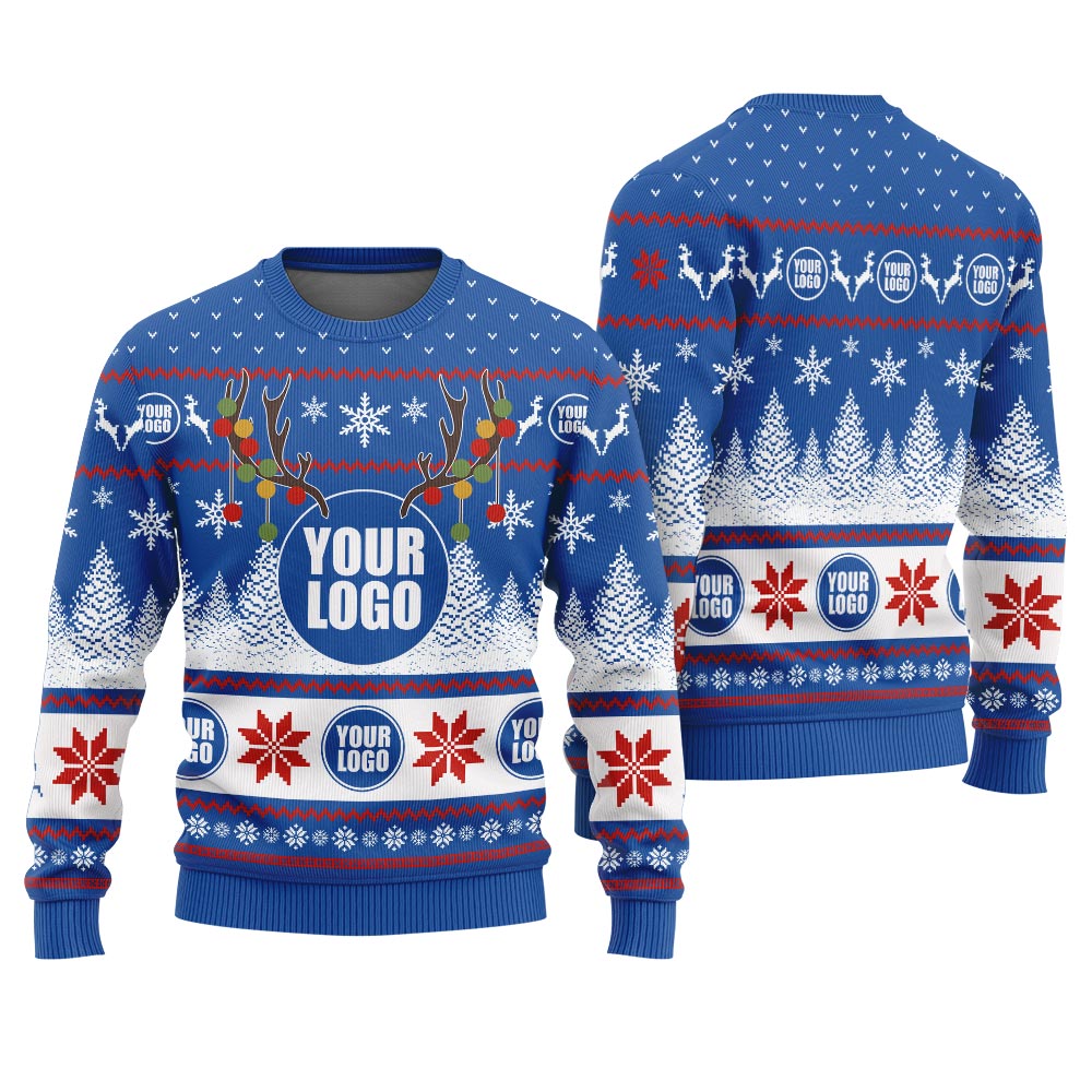 Custom Logo For Company Ugly Christmas Sweater With Reindeer