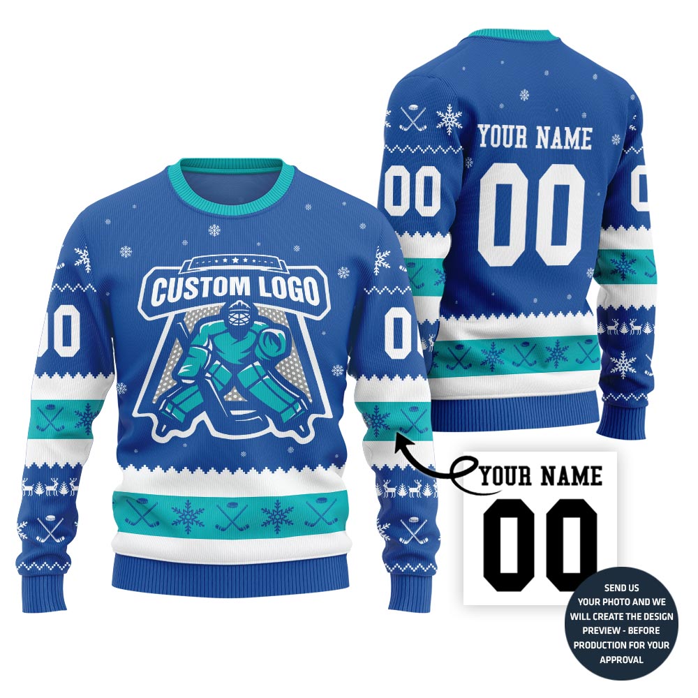 Custom Logo Hockey Ugly Christmas Sweater