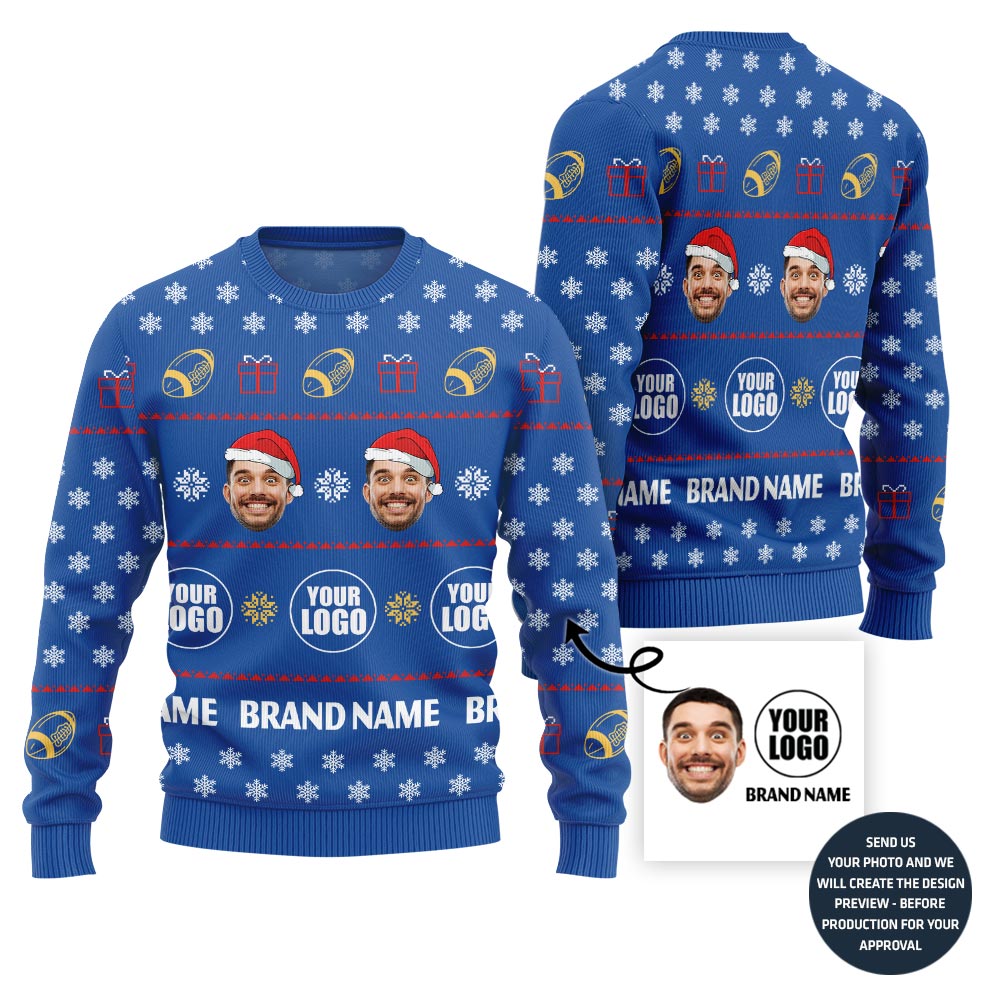 Custom Logo Team Name And Face Football Xmas Sweater