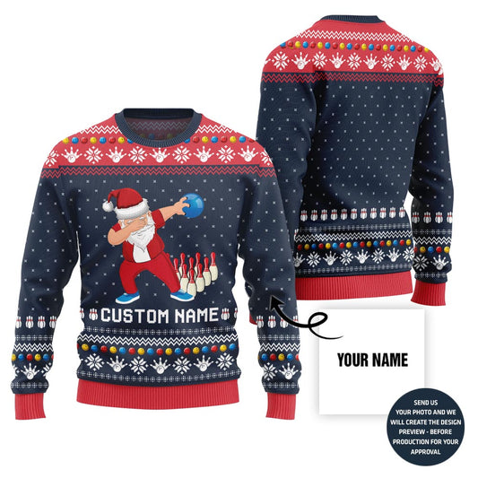 Custom Name Dabbing Santa Bowling Ugly Xmas Sweater