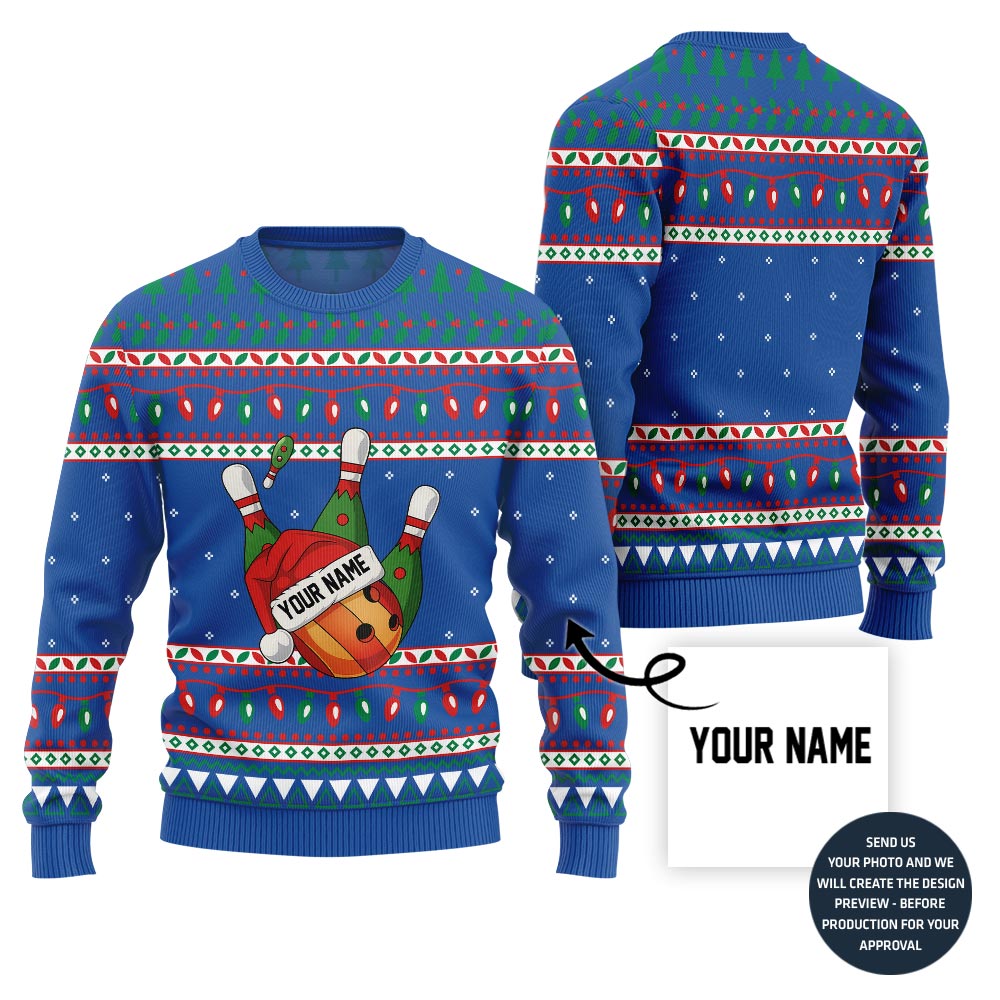 Custom Bowling Ugly Christmas Sweater With Your Name