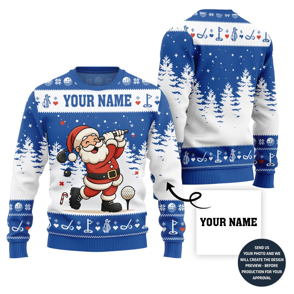 Custom Name Santa Golf Ugly Christmas Sweater