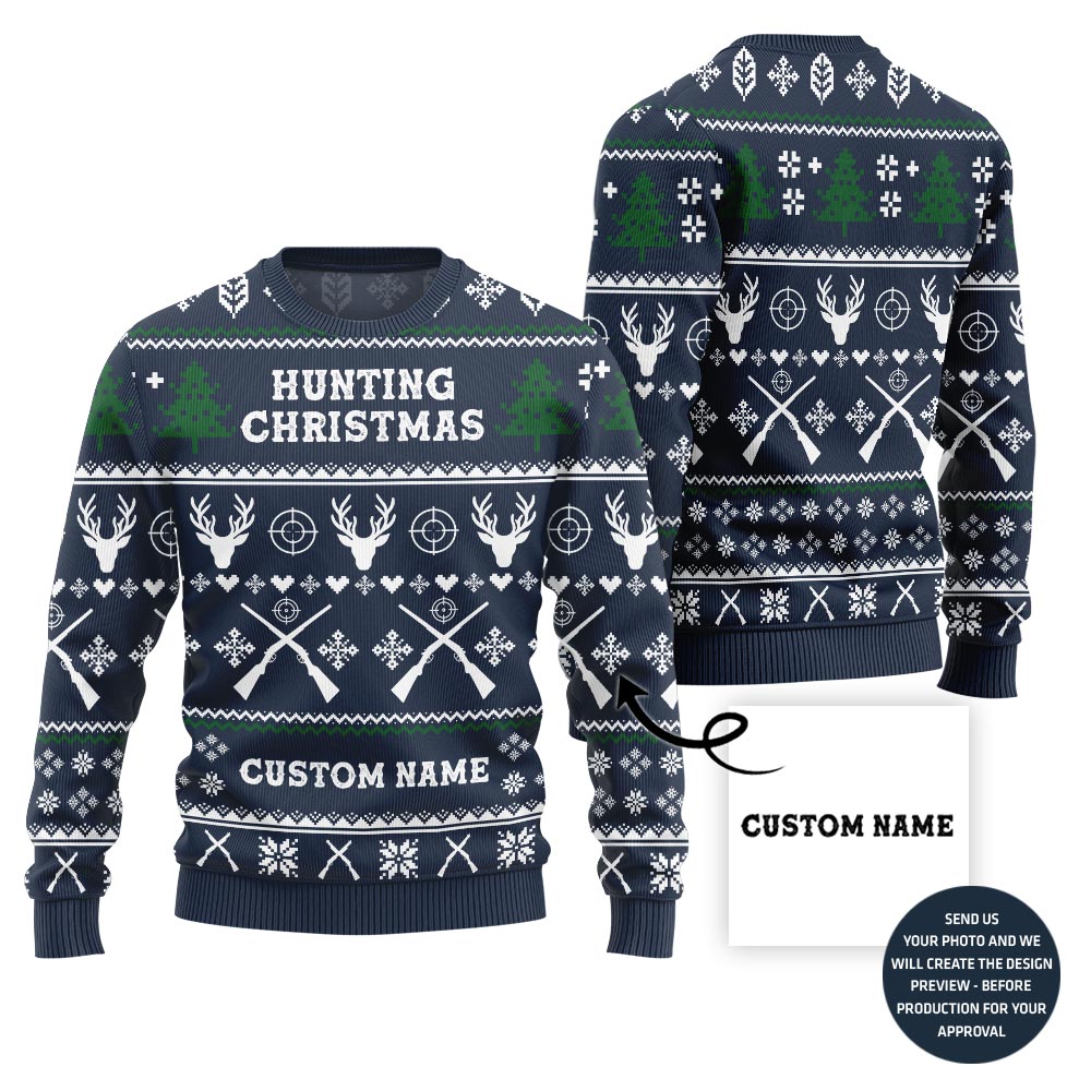 Custom Name Ugly Christmas Sweater For Hunting Lovers