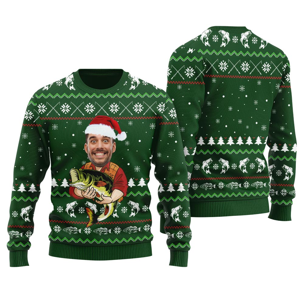Custom Photo Fishing Ugly Christmas Sweater For Women