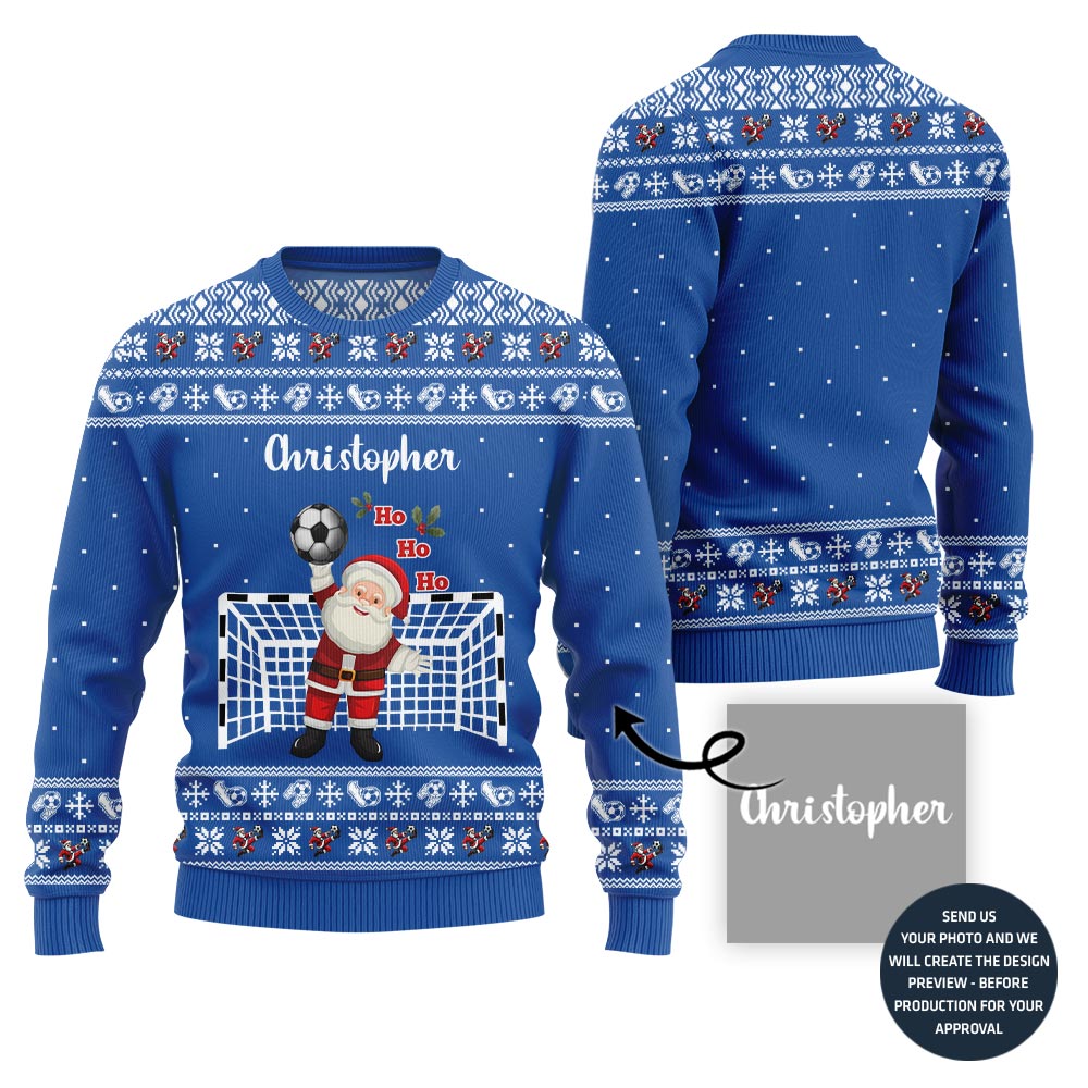 Custom Soccer Ugly Christmas Sweater With Santa
