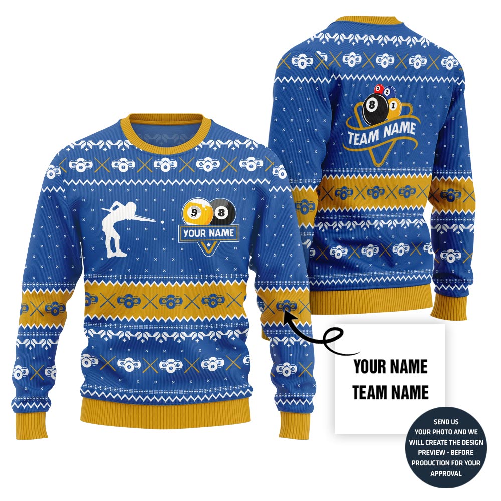 Custom Ugly Christmas Sweater For Billiards Team