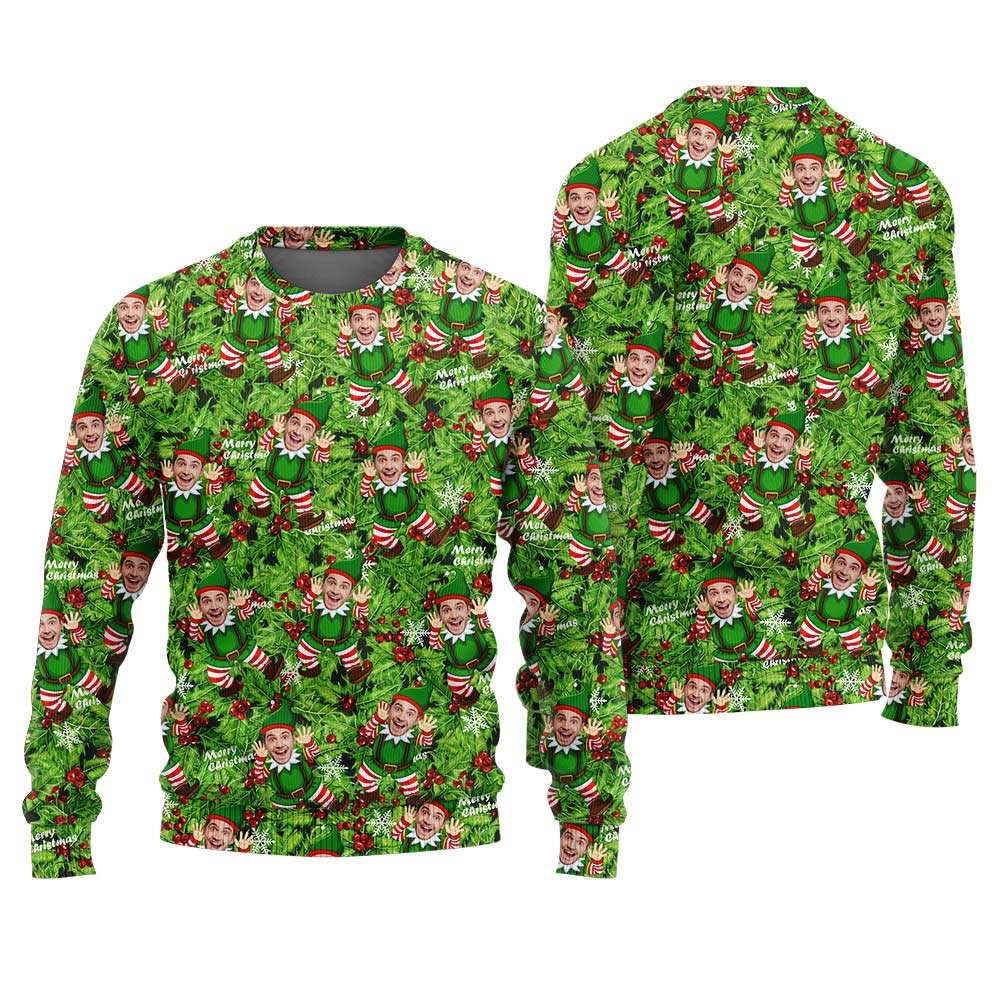 Custom Ugly Christmas Sweater With Picture Green