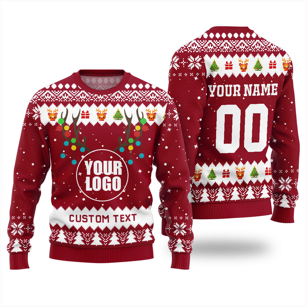 Custom Xmas Sweater With Company Logo Red