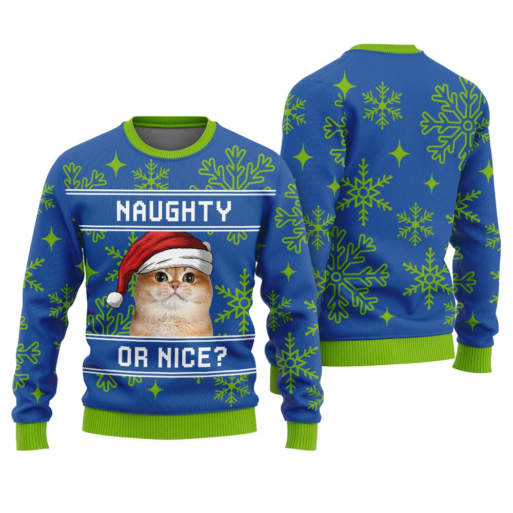 Custom Your Cat Naughty Or Nice Holiday Sweater Women