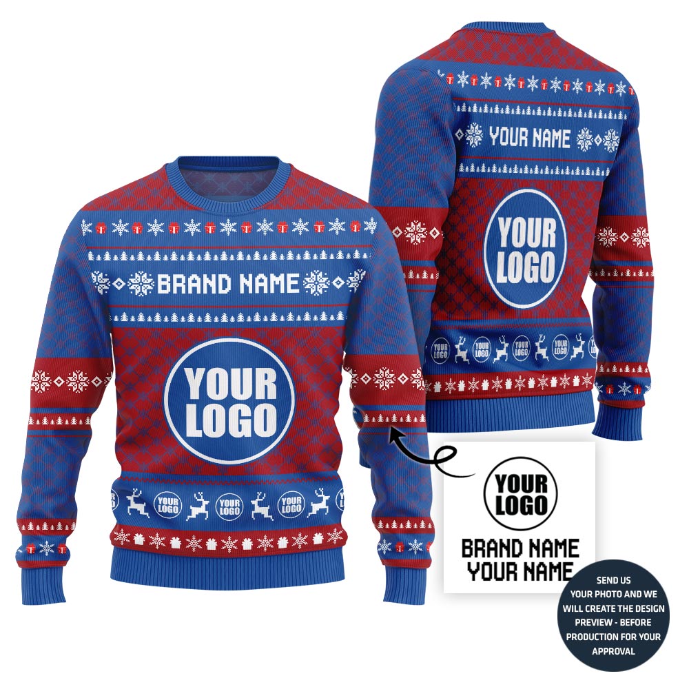 Custom Your Logo With Brand Name Ugly Christmas Sweater