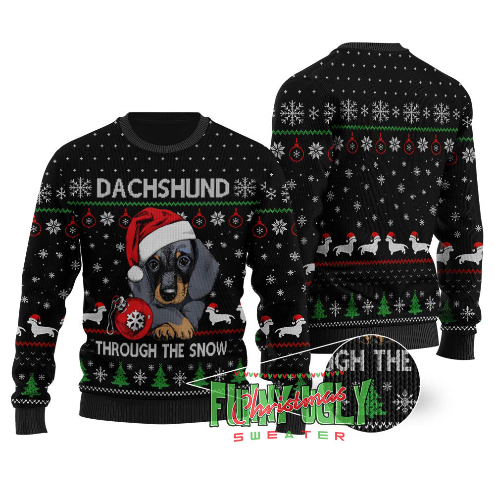 Cute Dachshund Ugly Christmas Sweater Black