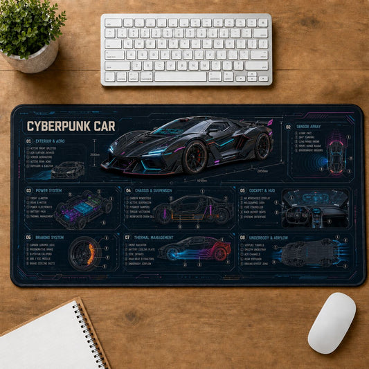 Cyberpunk Car Futuristic Technical Guide Desk Mat | 5To9Vibe