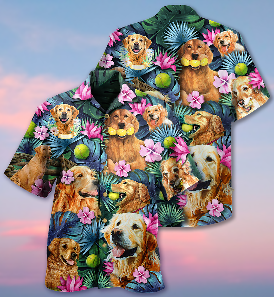 Golden Retriever Dog Lovely Hug A Golden - Hawaiian Shirt
