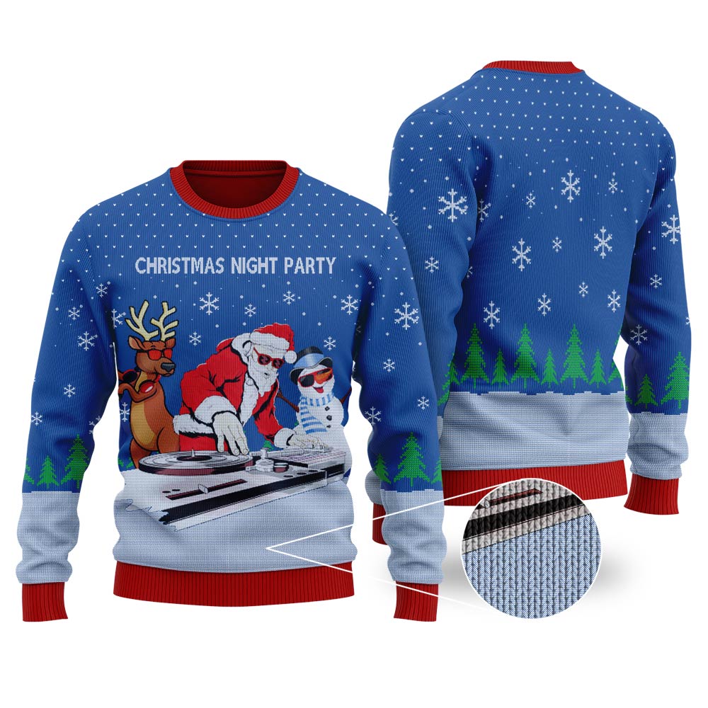 DJ Santa Claus & DJ Beard Ugly Christmas Sweater Royal - Funny Ugly Christmas Sweater