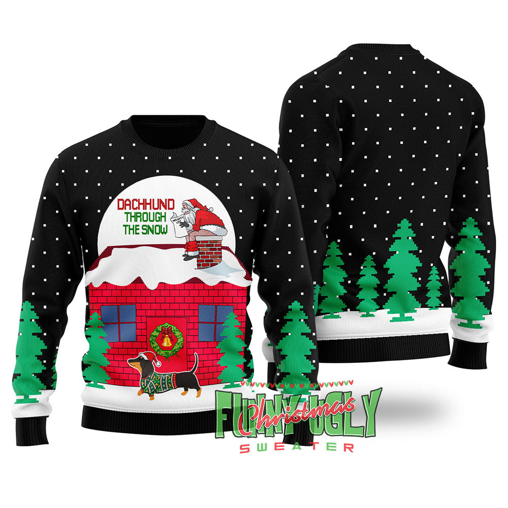 Dachshund Dog Ugly Christmas Sweater Black