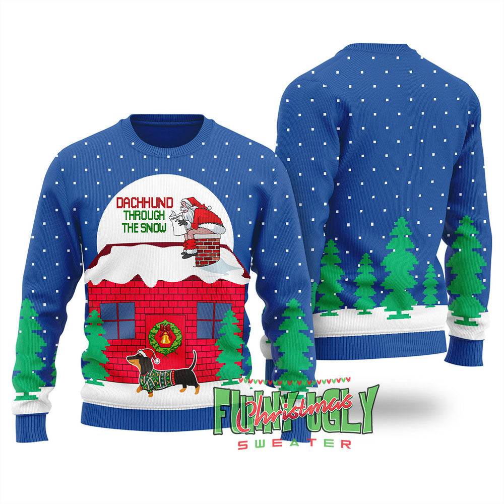 Dachshund Dog Ugly Christmas Sweater Royal