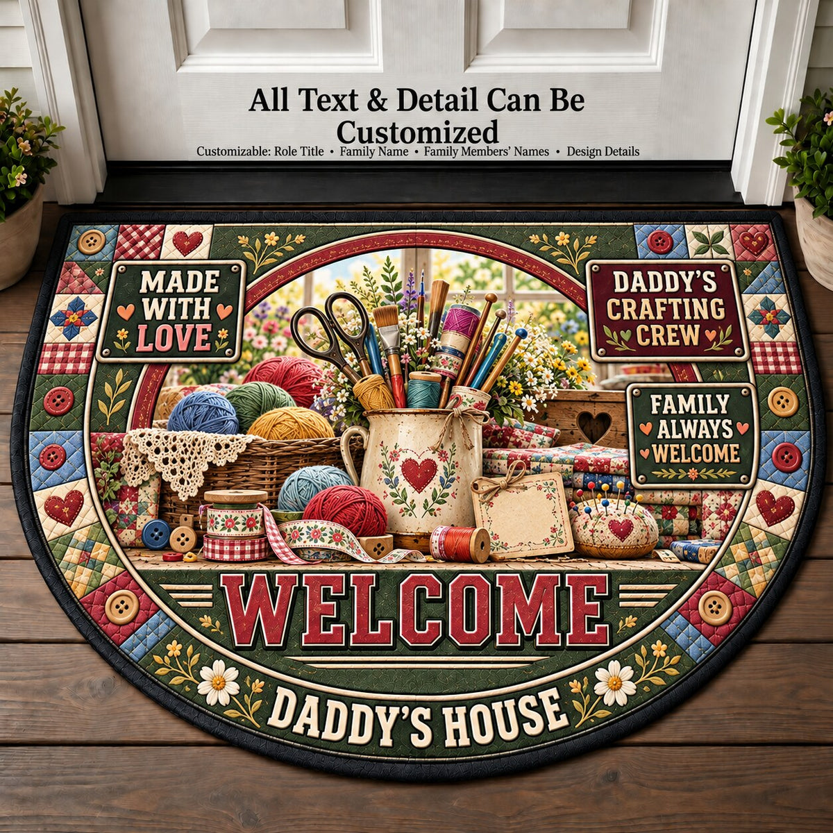 Daddy's Crafting Crew Personalized Half Round Mat | 5To9Vibe