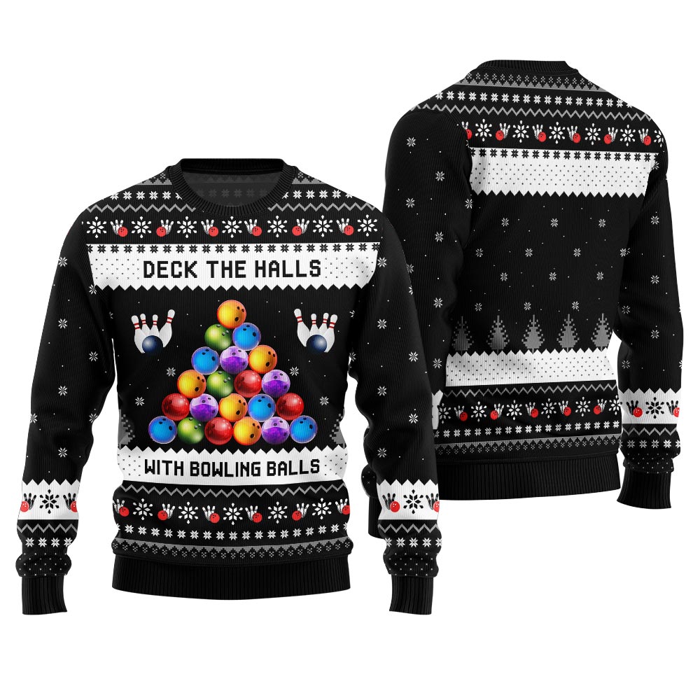 Deck The Halls With Bowling Balls Ugly Christmas Sweater