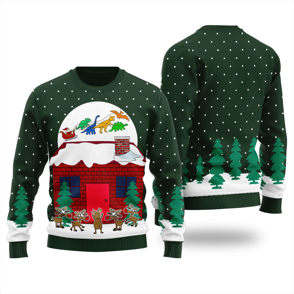 Dinosaur Sleigh Christmas Sweater Men