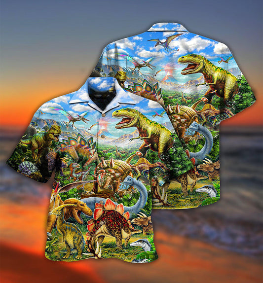 Dinosaur Rawrsome World Blue Sky - Hawaiian Shirt