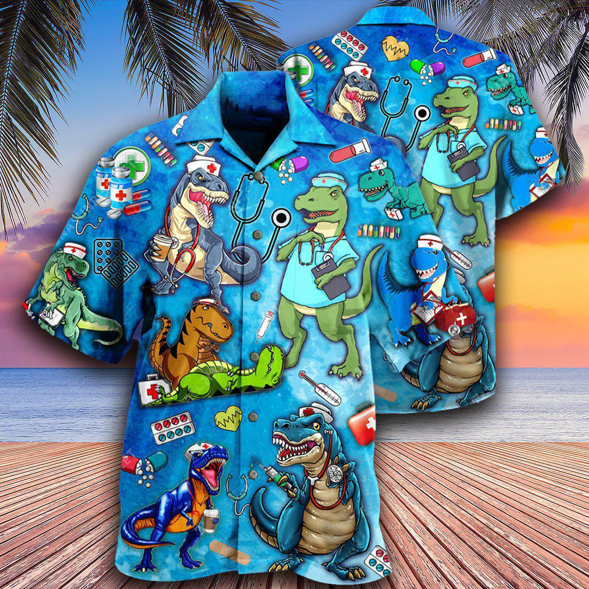 Dinosaur The Nice Nurse Is On Vacation - Hawaiian Shirt